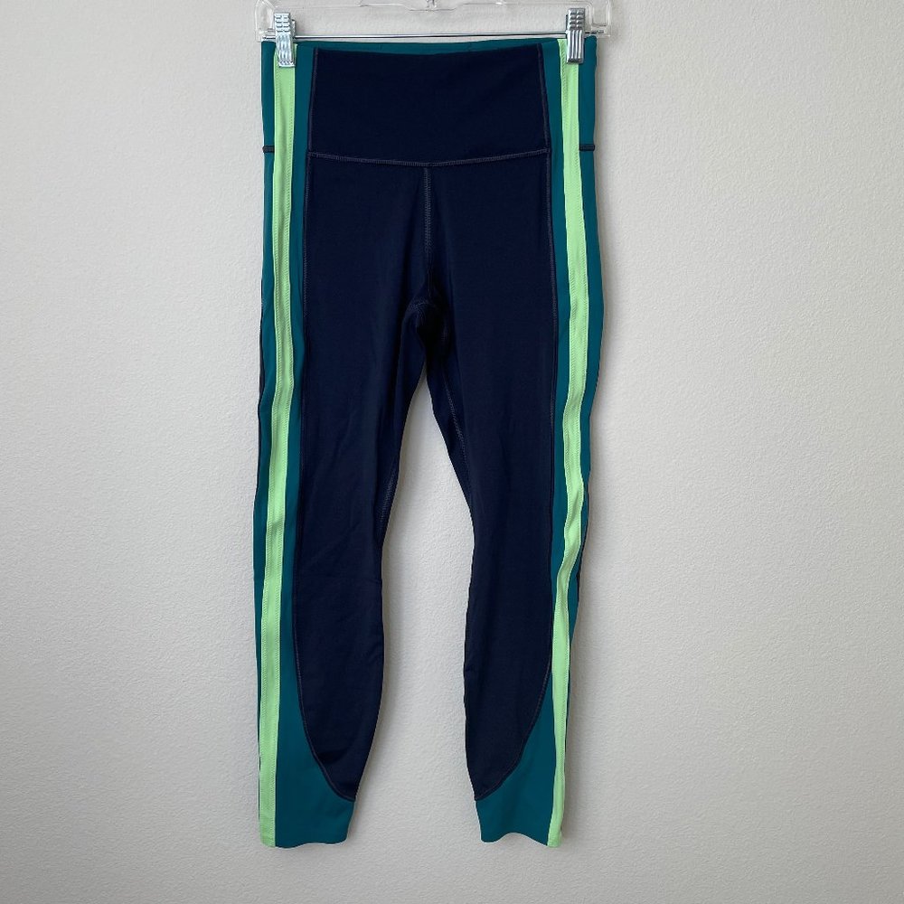 Athleta Crunch 7/8" Colorblock Supersonic Blue Lime Green Tight Legging